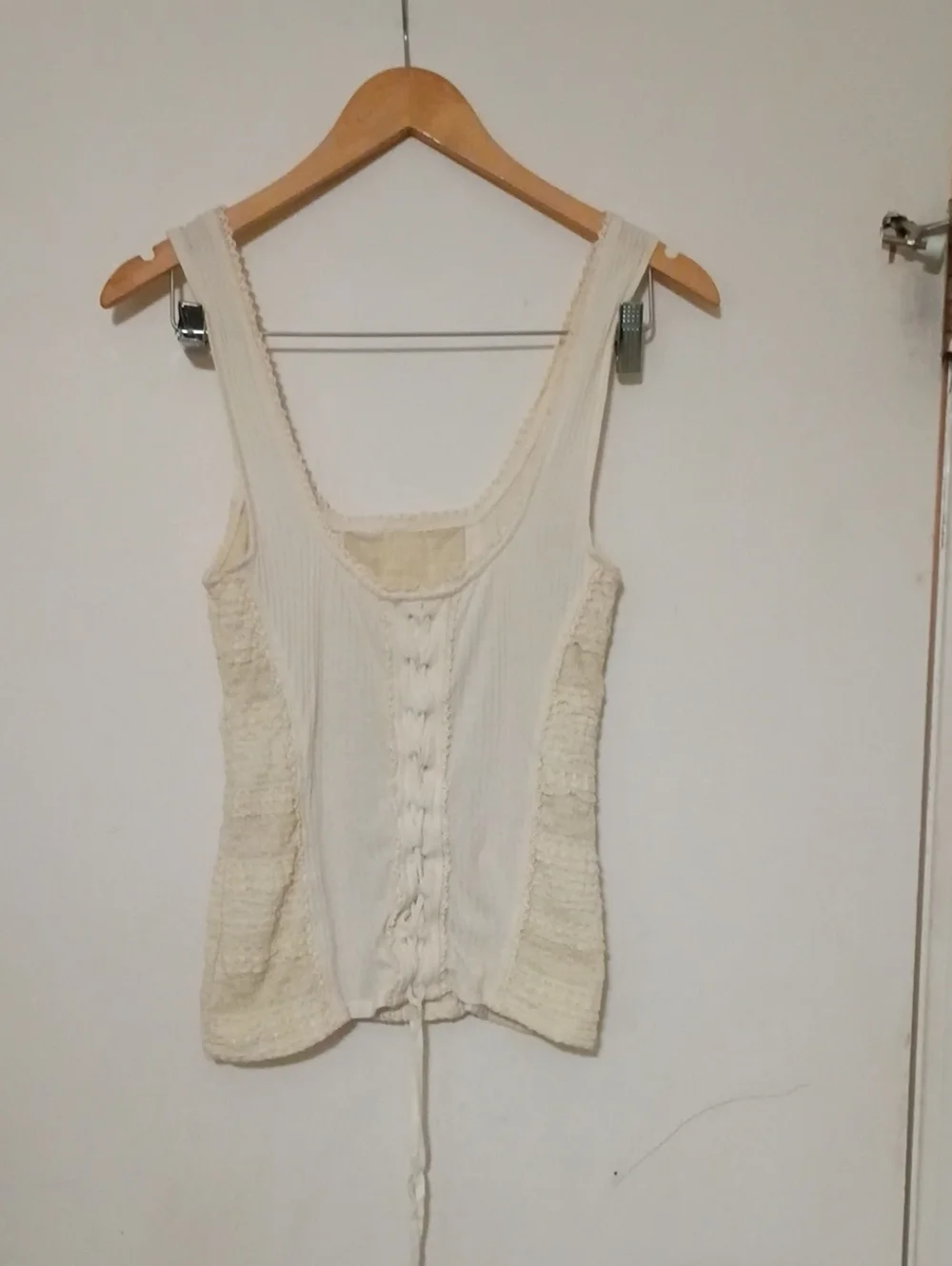 Free People Cream Ribbed Corset Back Lace-Up Tank Top - S